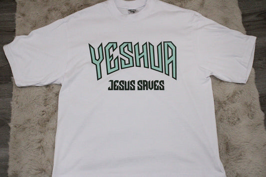 Bright Teal YESHUA JESUS SAVES Shirt